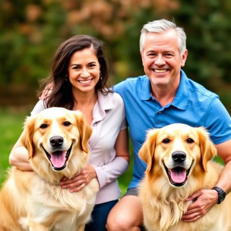 A family with their adopted dogs